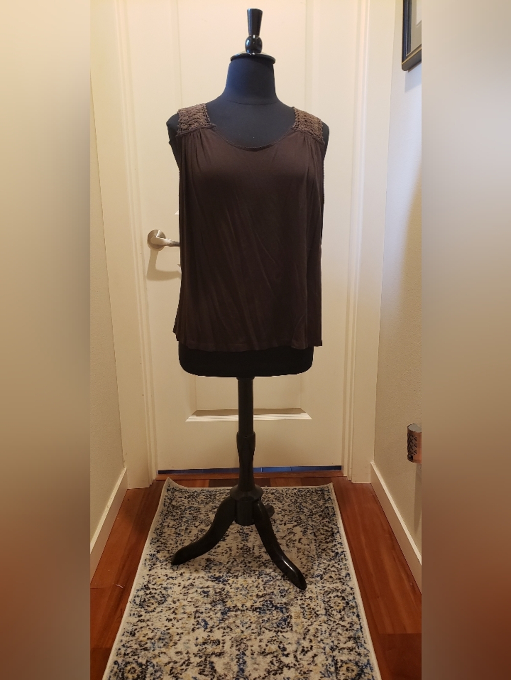 Eagles Eye Brown Cotton Blend Crochet-Shoulder Sleeveless Top